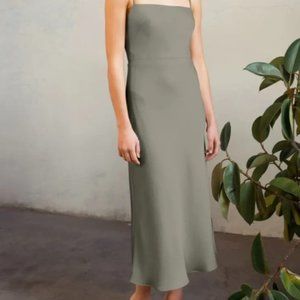 JENNY YOO Claudia Moss Green Satin Midi Dress